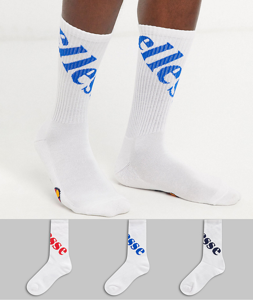 Ellesse - Confezione da 3 paia di calzini con logo in diagonale-Bianco