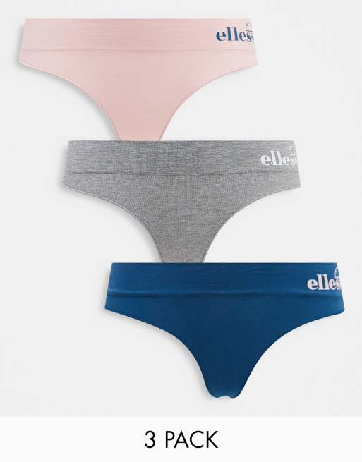 Ellesse - Confezione da 3 perizomi senza cuciture a coste ,colore blu navy, rosa e grigio