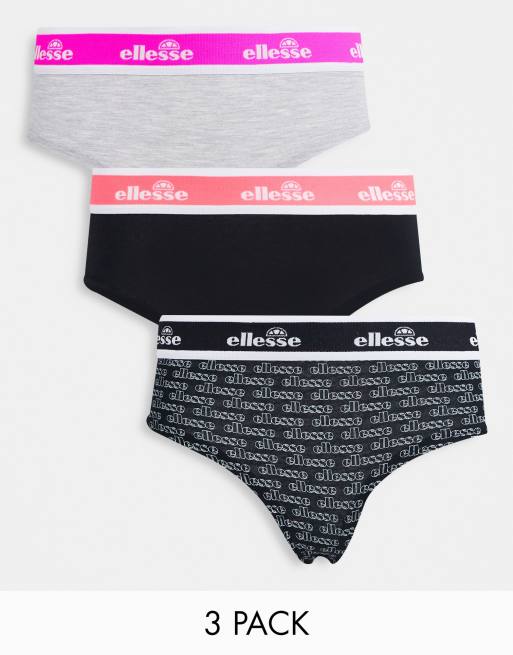 ellesse - Confezione da 3 slip neri e grigi con fascia in vita colorata