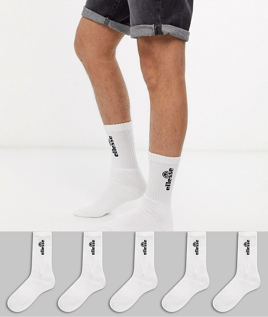 Ellesse - Confezione da 5 paia di calzini sportivi bianchi-Bianco