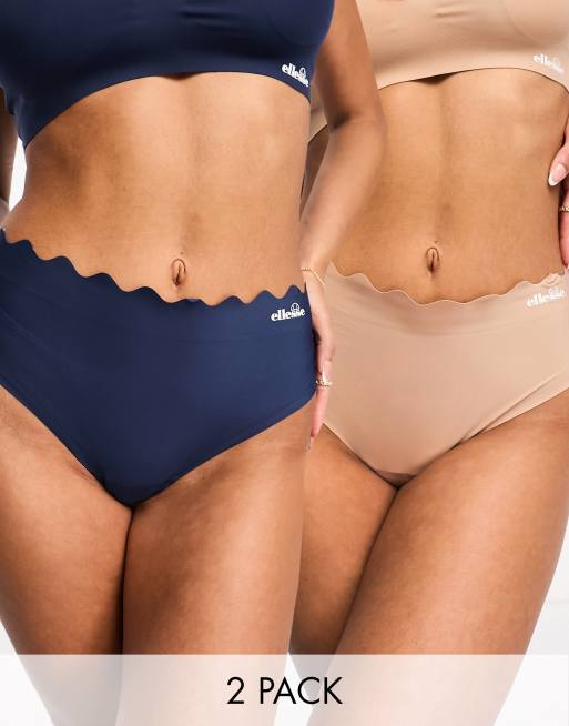 ellesse - Confezione da due perizomi doppiati a vita alta, colore marrone e blu navy