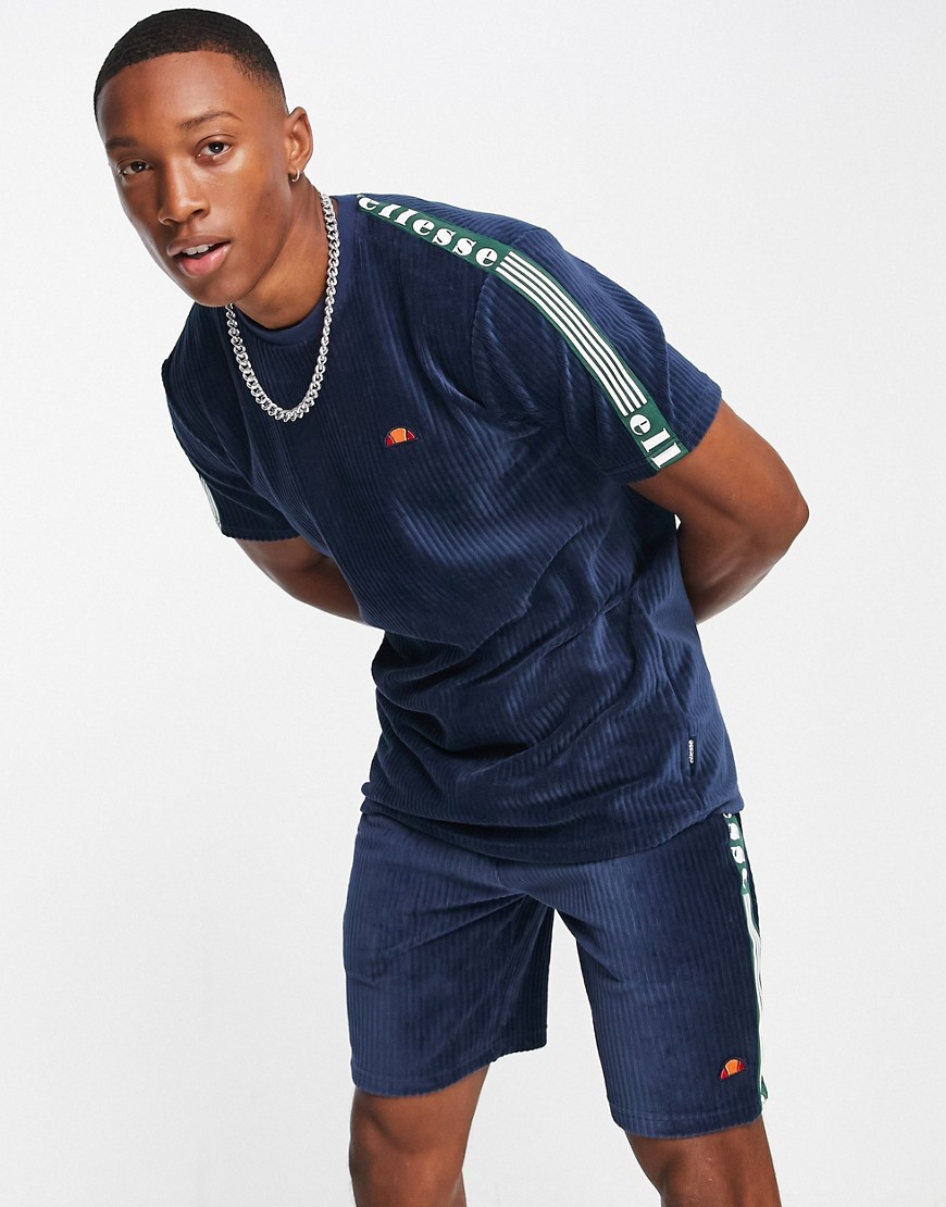 ellesse cord t-shirt with taping in navy