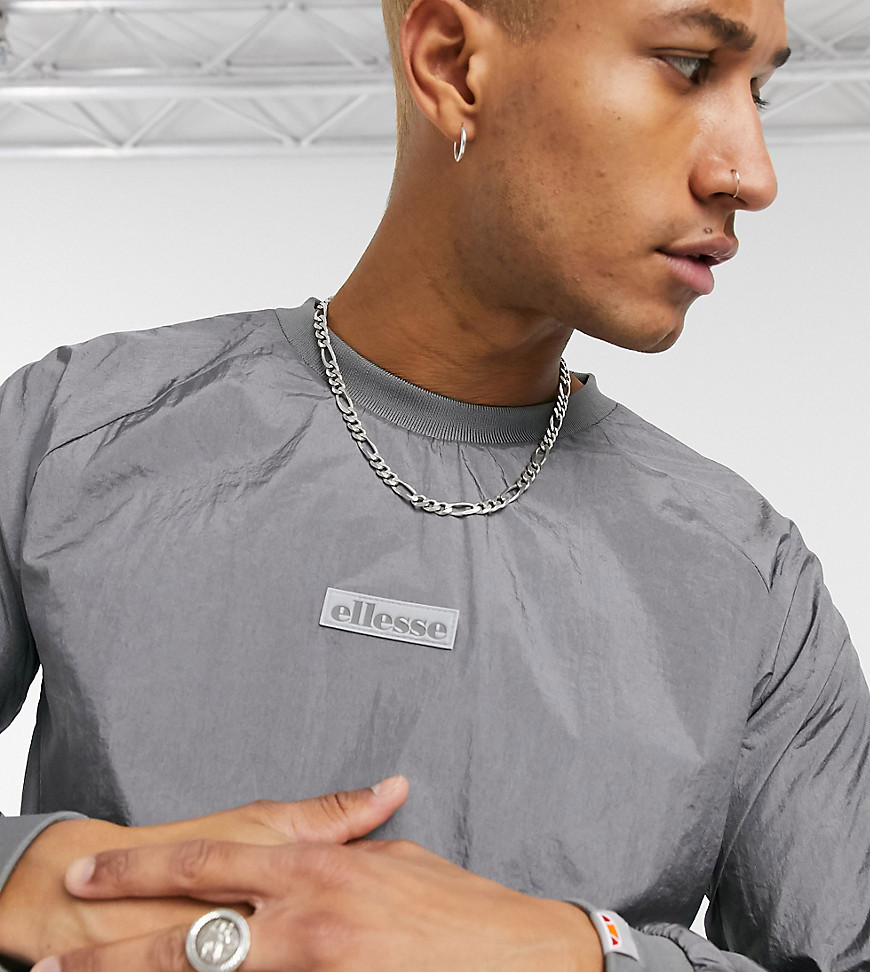 ellesse crew sweatshirt in high shine gray exclusive to ASOS-Grey
