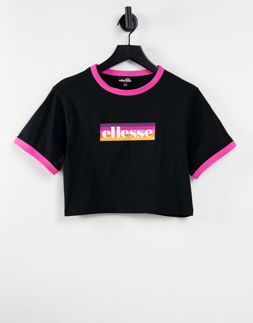 Ellesse crop t-shirt in black with ombre logo