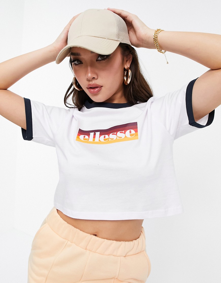 Ellesse crop t-shirt in white with ombre logo