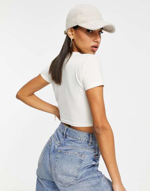 ellesse crop top with diamante logo in off white- exclusive to ASOS, 2 of 4