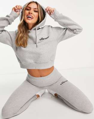 ellesse cropped hoodie and leggings set in gray