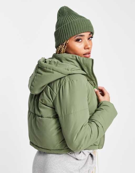 Khaki cropped puffer outlet jacket