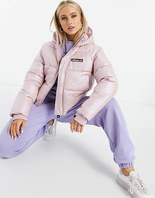 ellesse cropped puffer jacket in pearlescent | ASOS