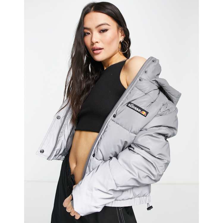 ellesse cropped reflective puffer jacket in silver