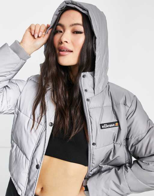 ellesse cropped reflective puffer jacket in silver