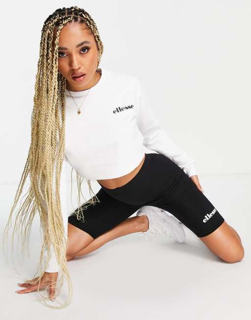 ellesse cropped sweater and legging shorts set in white and black