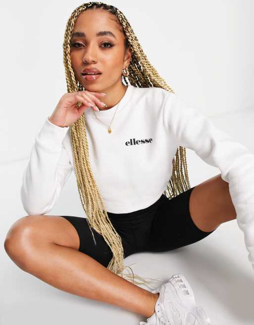 ellesse cropped sweater and legging shorts set in white and black