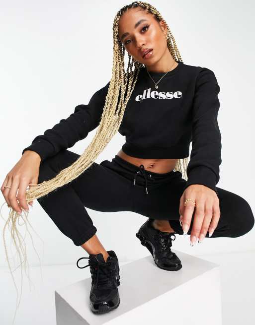 ellesse cropped sweater and sweatpants set in black