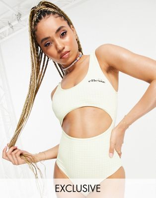 ellesse cut out gingham swimsuit in yellow | ASOS