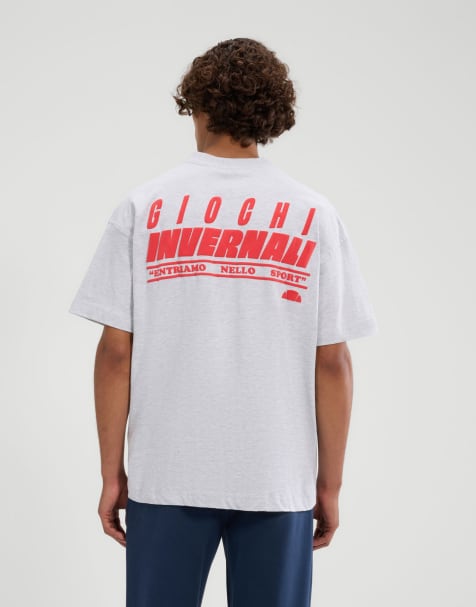 ellesse Entriamo short sleeve graphic t-shirt in light grey marl - view 1