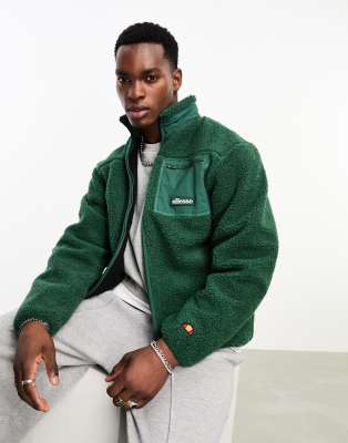 ellesse Este full zip funnel neck borg jacket in dark green