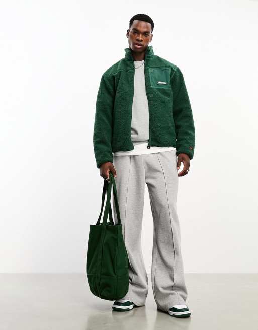 ellesse Este full zip funnel neck borg jacket in dark green | ASOS