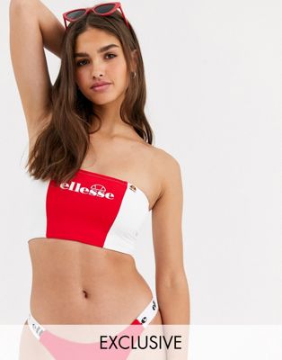 ellesse Exclusive long bandeau bikini top in red