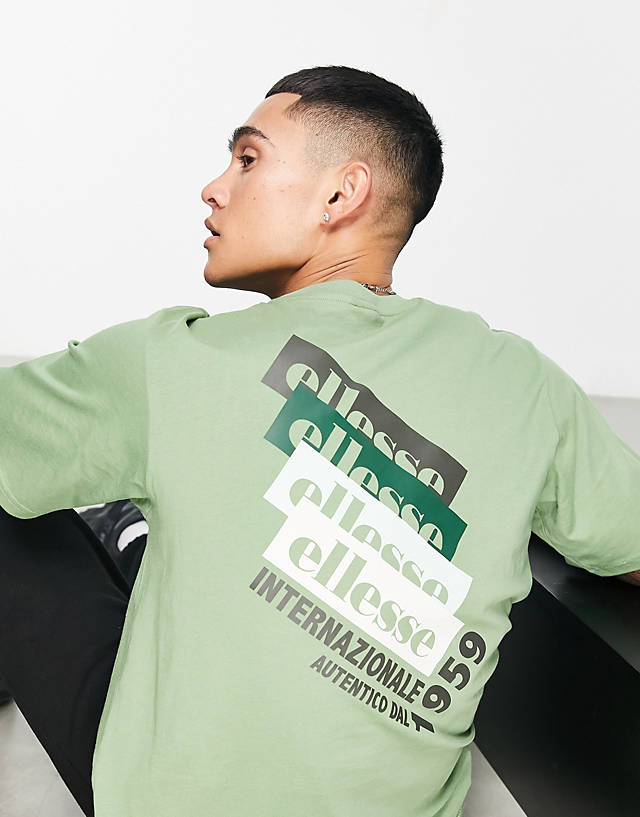 ellesse - faharo t-shirt with repeat back print in green