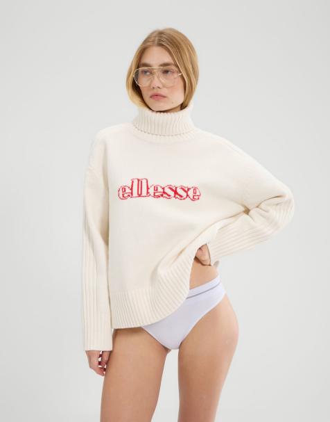 ellesse Fascuno long sleeve knitted jumper in off white - view 1
