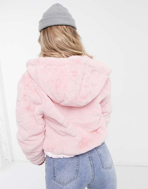 Pink fluffy store hooded jacket