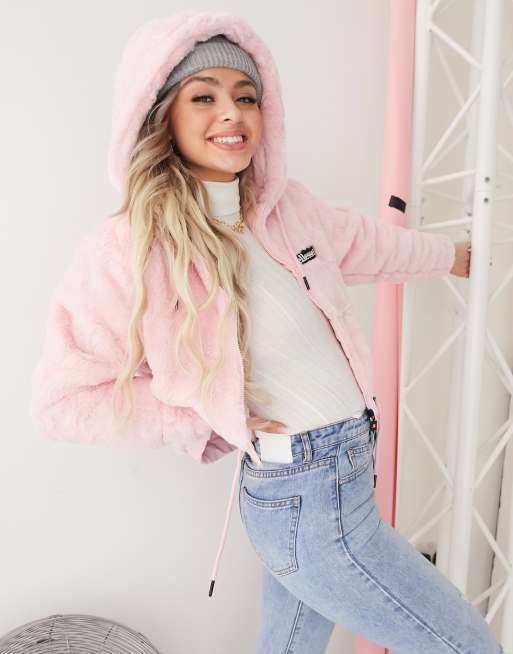 Faux fur cropped hooded on sale jacket