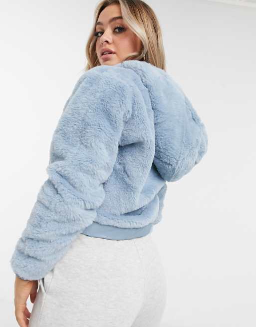 Blue faux 2025 fur hoodie