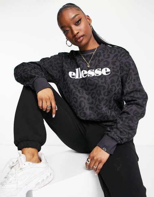 ellesse - Felpa nera leopardata con logo