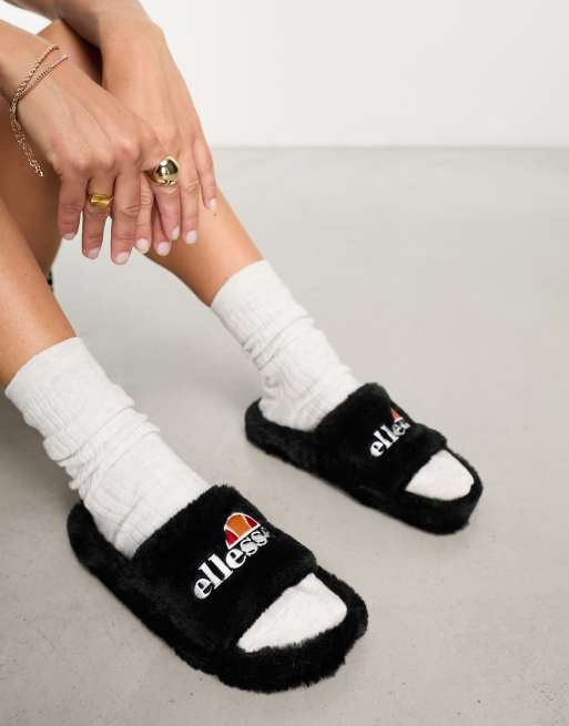 Black fur sliders hot sale