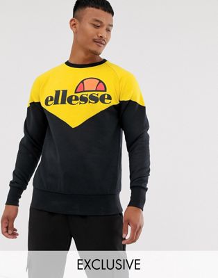 ellesse - Fillipo - Gerecycled sweatshirt met kleurvlak in zwart/geel, exclusief bij ASOS