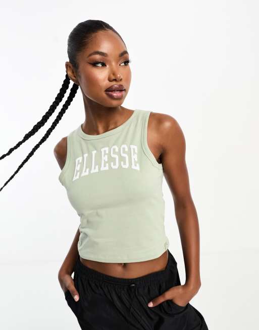 Ellesse Fliss crop top with collegiate logo in green