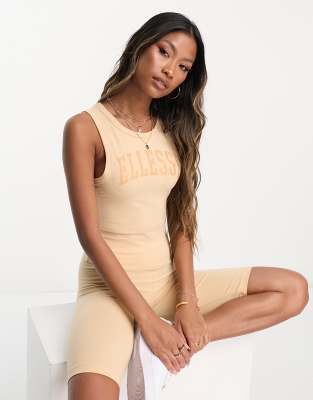 Ellesse - Fliss - Ljusbrun Crop Top Med Collegelogga-Brown