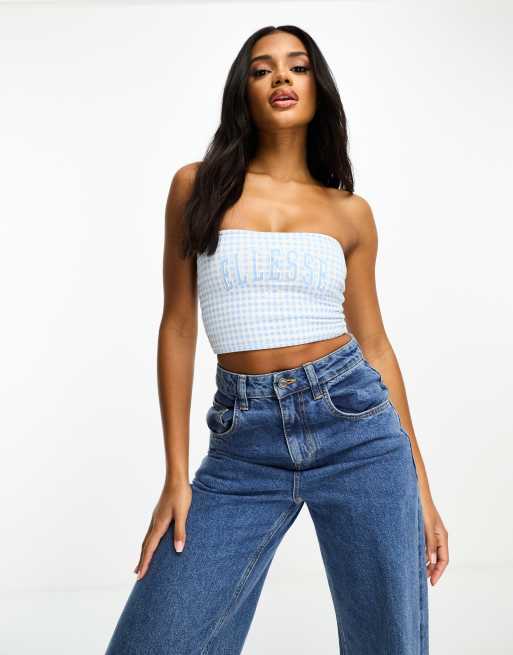 ellesse Folliero bandeau top in blue gingham check