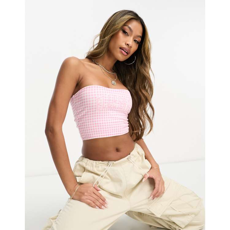 トップス Belvet Cropped checkered shirt pink トップス BELVET Cropped checkered shirt Pink M