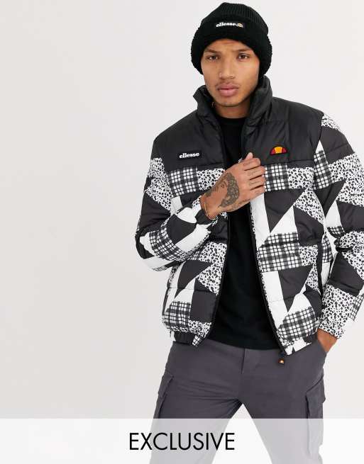 ellesse - foret Pete jakke i sort/hvidt patchwork - kun hos ASOS