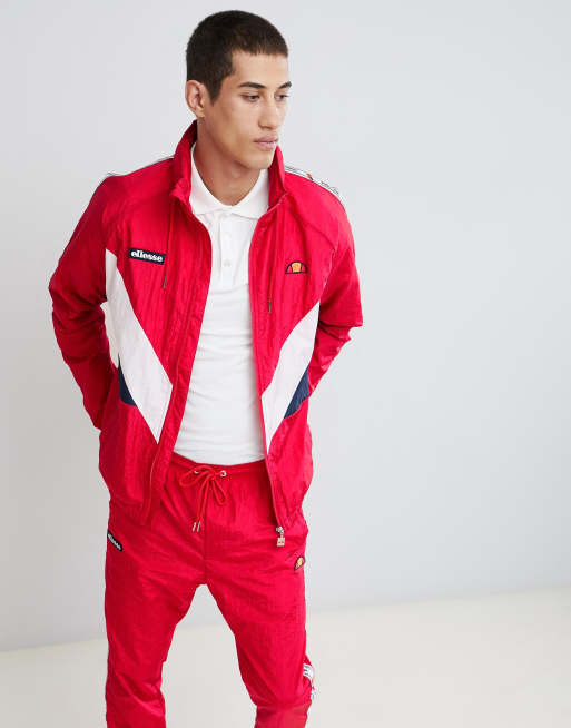 ellesse Gerano shell suit track jacket with taping in red