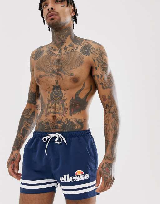 ellesse - Gestreept zwemshort met print in marineblauw | ASOS