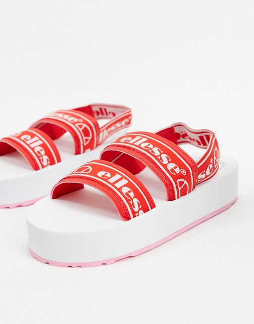 Ellesse giglio flatform logo sandal in red and white