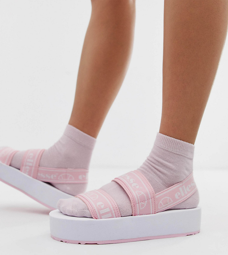 Ellesse – Giglio – Rosa grova flatform-sandaler med loggmönstrade remmar