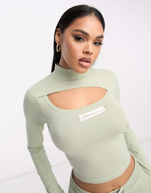 ellesse Gullia long sleeve top with cut out in green ASOS