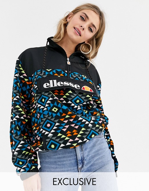 Ellesse half zip sweatshirt in geo print fleece