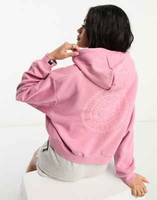 ellesse Halo cropped hoodie with back print in dusty pink