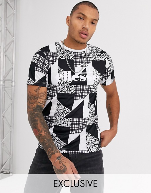 ellesse Harris all-over patchwork print t-shirt in black/white exclusive at ASOS
