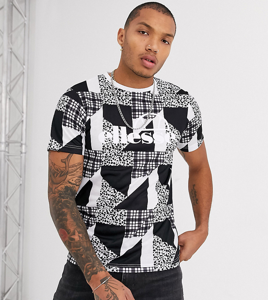 Ellesse Harris all-over patchwork print t-shirt in black/white exclusive at ASOS