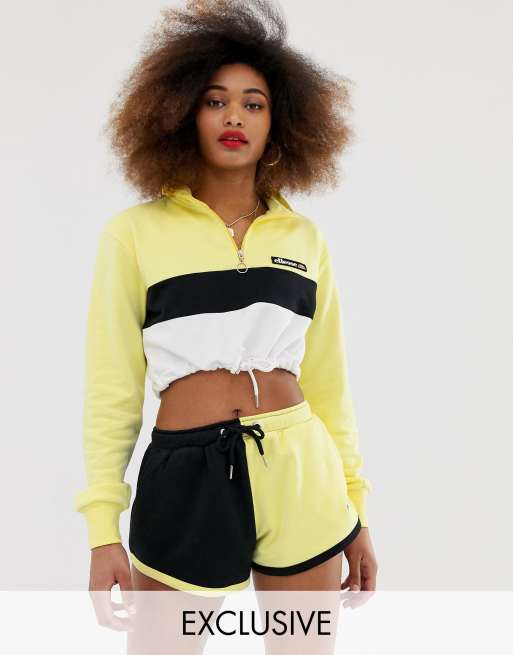 Ellesse high neck crop sweatshirt with chest logo in color block