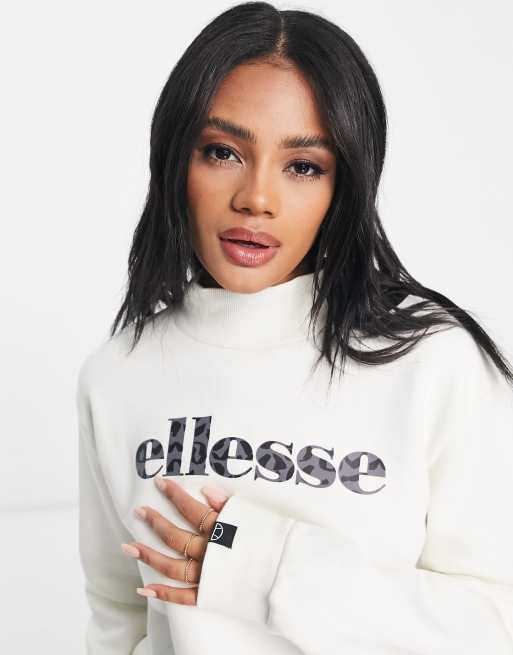 ellesse high neck sweat with leopard logo in white