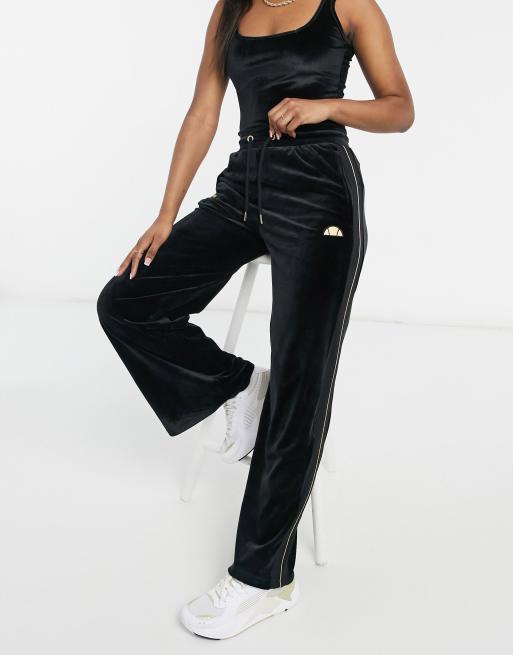 ellesse high waisted joggers in black and gold