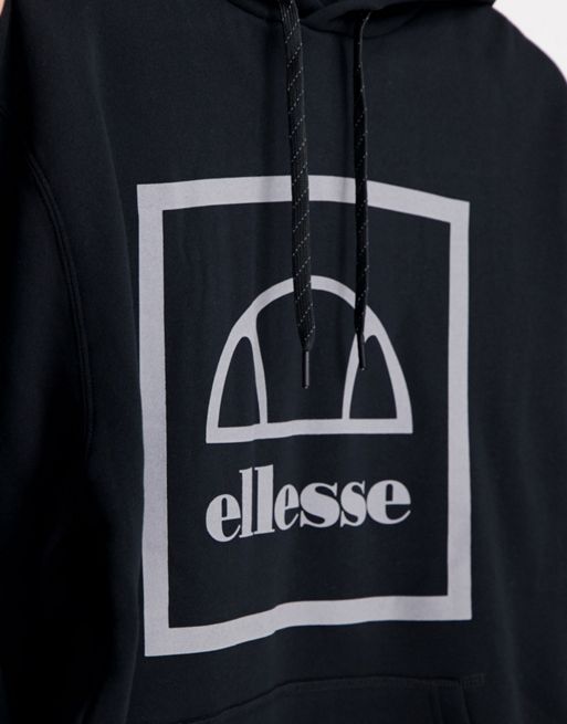 ellesse hoodie with refelective branding in black