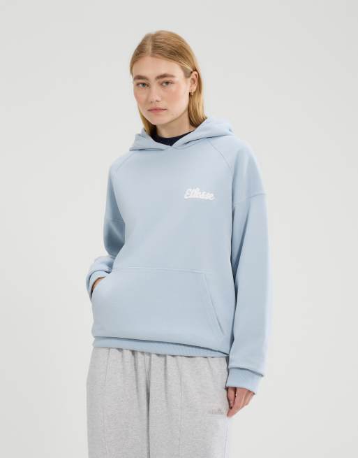ellesse Il trio long sleeve graphic hoodie in light blue in light blue